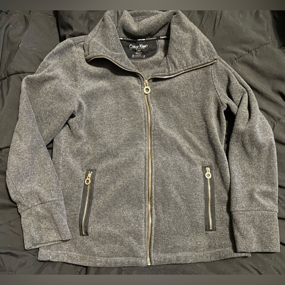 Calvin Klein fleece jacket grey with gold accents size medium - Picture 3 of 7